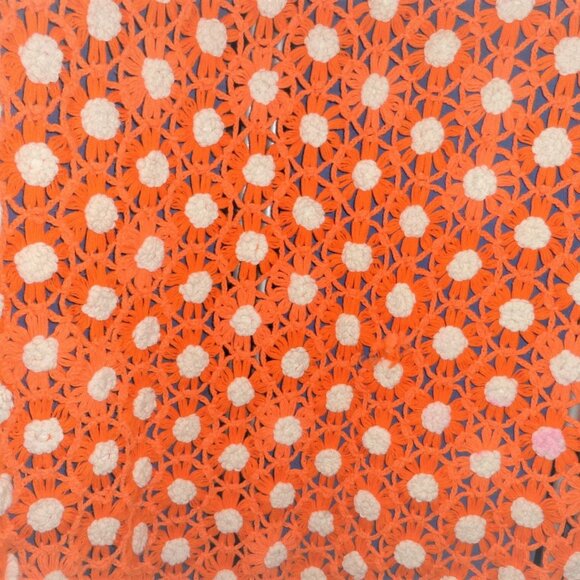 BLNK -  84" x 60" HAND KNITTED BLANKET Vintage Wool Blanket Flowers Bedspread - Picture 4 of 9